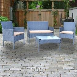 Rattan Garden Furniture Set 4 Piece Black Chairs Sofa Table Outdoor Patio Lounge