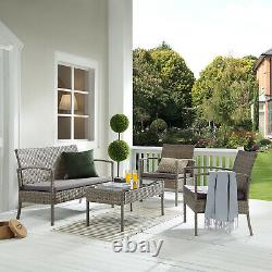 Rattan Garden Furniture Set 4 Piece Chairs Sofa Coffee Table Outdoor Wicker Grey