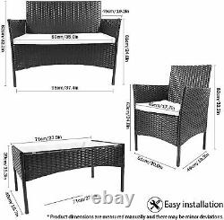 Rattan Garden Furniture Set 4 Piece Chairs Sofa Outdoor Dining Table Bench Patio