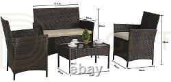 Rattan Garden Furniture Set 4 Piece Chairs, Sofa, Table Indoor or Outdoor