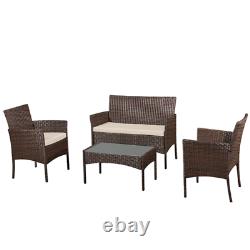 Rattan Garden Furniture Set 4 Piece Chairs Sofa Table Outdoor Brown