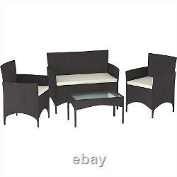 Rattan Garden Furniture Set 4 Piece Chairs Table Sofa Outdoor Patio Set Brown