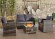 Rattan Garden Furniture Set 4 Piece Outdoor Fire Pit Table Sofa Chairs & Cushion