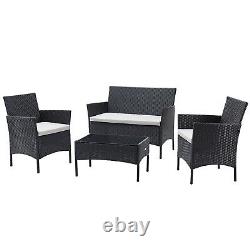 Rattan Garden Furniture Set 4 Piece Outdoor Sofa Table Chairs Black Patio Set