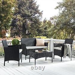 Rattan Garden Furniture Set 4 Piece Outdoor Sofa Table Chairs Black Patio Set