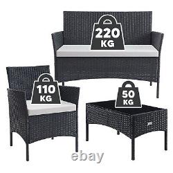 Rattan Garden Furniture Set 4 Piece Outdoor Sofa Table Chairs Black Patio Set