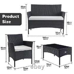 Rattan Garden Furniture Set 4 Piece Outdoor Sofa Table Chairs Black Patio Set