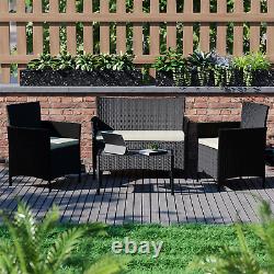 Rattan Garden Furniture Set 4 Piece Outdoor Sofa Table Chairs Patio Black