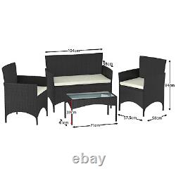 Rattan Garden Furniture Set 4 Piece Outdoor Sofa Table Chairs Patio Black