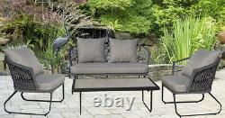 Rattan Garden Furniture Set 4 Piece Patio Outdoor Table Chairs Lounge Grey
