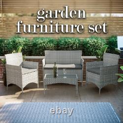 Rattan Garden Furniture Set 4 Piece Seat Chairs Table Bench Patio Outdoor Grey