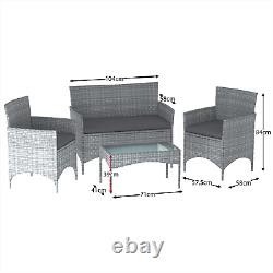 Rattan Garden Furniture Set 4 Piece Seat Chairs Table Bench Patio Outdoor Grey