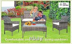 Rattan Garden Furniture Set 4 Piece Sofa Chair Table Outdoor Lounge Wicker Grey