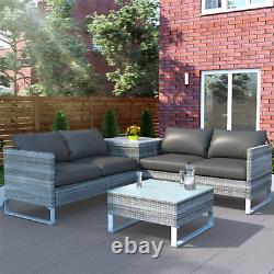 Rattan Garden Furniture Set 4 Seater Corner Sofa Dining Set with Table Outdoor