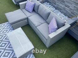 Rattan Garden Furniture Set 4 Seater Grey Cushions Included Corner Sofa Ottoman