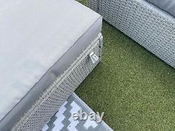 Rattan Garden Furniture Set 4 Seater Grey Cushions Included Corner Sofa Ottoman