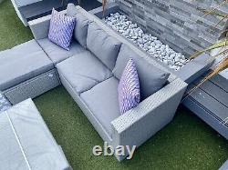 Rattan Garden Furniture Set 4 Seater Grey Cushions Included Corner Sofa Ottoman