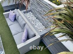 Rattan Garden Furniture Set 4 Seater Grey Cushions Included Corner Sofa Ottoman