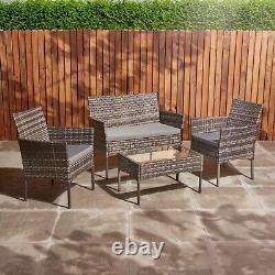 Rattan Garden Furniture Set 4 Seater Outdoor Patio Table & Chairs Bench Grey