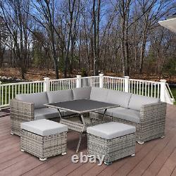 Rattan Garden Furniture Set 7 Seater Corner Sofa Set with Dining Table Cushions