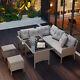 Rattan Garden Furniture Set 7 Seater Dining Table Outdoor Corner Sofa Withcushions