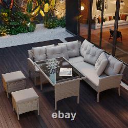 Rattan Garden Furniture Set 7 Seater Dining Table Outdoor Corner Sofa withCushions