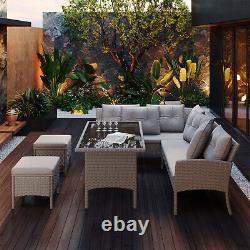 Rattan Garden Furniture Set 7 Seater Dining Table Outdoor Corner Sofa withCushions