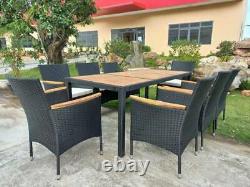 Rattan Garden Furniture Set 8 Seater Dining Table & Padded Chairs Outdoor Patio