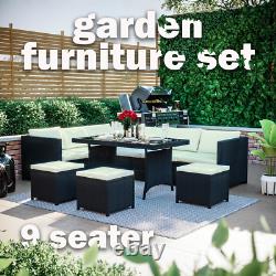 Rattan Garden Furniture Set 9 Seater Sofa Chairs Table Outdoor Patio Set Black
