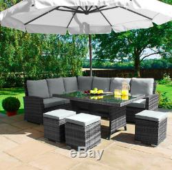 Rattan Garden Furniture Set 9 Seater Sofa Table Stool Patio Conservatory Corner