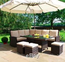 Rattan Garden Furniture Set 9 Seater Sofa Table Stool Patio Conservatory Corner