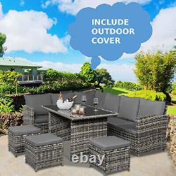 Rattan Garden Furniture Set Corner Lounge Outdoor Sofa Chair Stools Patio Grey