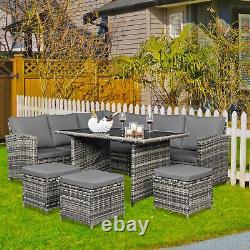 Rattan Garden Furniture Set Corner Lounge Outdoor Sofa Chair Stools Patio Grey