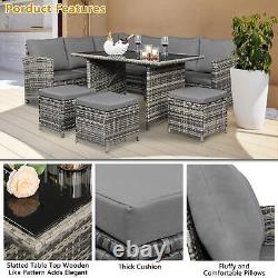 Rattan Garden Furniture Set Corner Lounge Outdoor Sofa Chair Stools Patio Grey