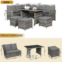 Rattan Garden Furniture Set Corner Lounge Outdoor Sofa Chair Stools Patio Grey