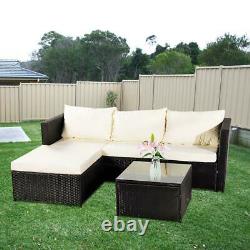 Rattan Garden Furniture Set Corner Lounge Sofa Table Outdoor Dining Bench Black