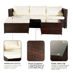 Rattan Garden Furniture Set Corner Sofa Glass Table Brown/black Outdoor Comfort