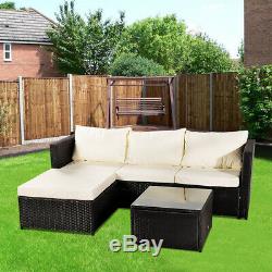 Rattan Garden Furniture Set Corner Sofa Glass Table Outdoor Comfort 4 Seater Uk