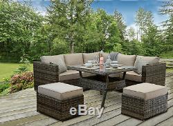 Rattan Garden Furniture Set Corner Sofa Outdoor Patio Table Chairs Aluminium