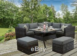 Rattan Garden Furniture Set Corner Sofa Outdoor Patio Table Chairs Aluminium