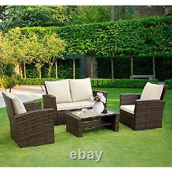 Rattan Garden Furniture Set Cream/Brown Indoor and Outdoor 4 Piece