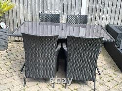 Rattan Garden Furniture Set (Glass Top Table and 4 Chairs) Brown
