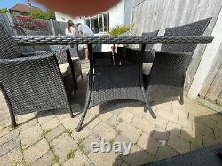 Rattan Garden Furniture Set (Glass Top Table and 4 Chairs) Brown