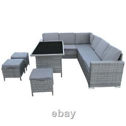Rattan Garden Furniture Set Grey Sofa Table Stools Patio Dining FREE Pizza Oven