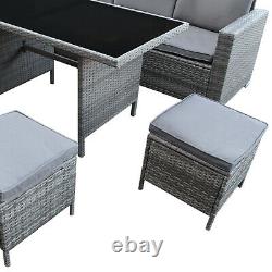 Rattan Garden Furniture Set Grey Sofa Table Stools Patio Dining FREE Pizza Oven