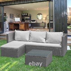 Rattan Garden Furniture Set L Shape 4-Seater Outdoor Corner with Table & Cushion