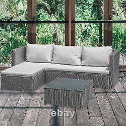 Rattan Garden Furniture Set L Shape 4-Seater Outdoor Corner with Table & Cushion