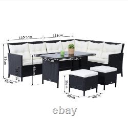 Rattan Garden Furniture Set Large Dining Table Corner Sofa Chairs Patio Lounge