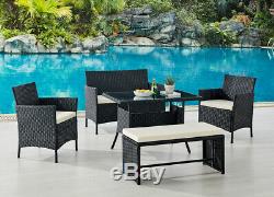Rattan Garden Furniture Set Outdoor Dining Table Chair Optional Bench Grey Black