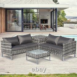 Rattan Garden Furniture Set Outdoor Patio Corner Sofa Set Coffee Table Cushions